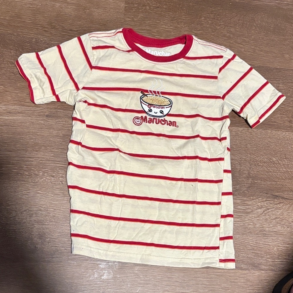 Kids Striped Cream and Red T-Shirt Maruchan Ramen Noodles